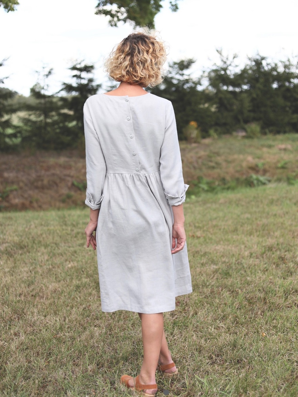 GREY LAGENLOOK LONG SLEEVE LINEN HOUSE DRESS